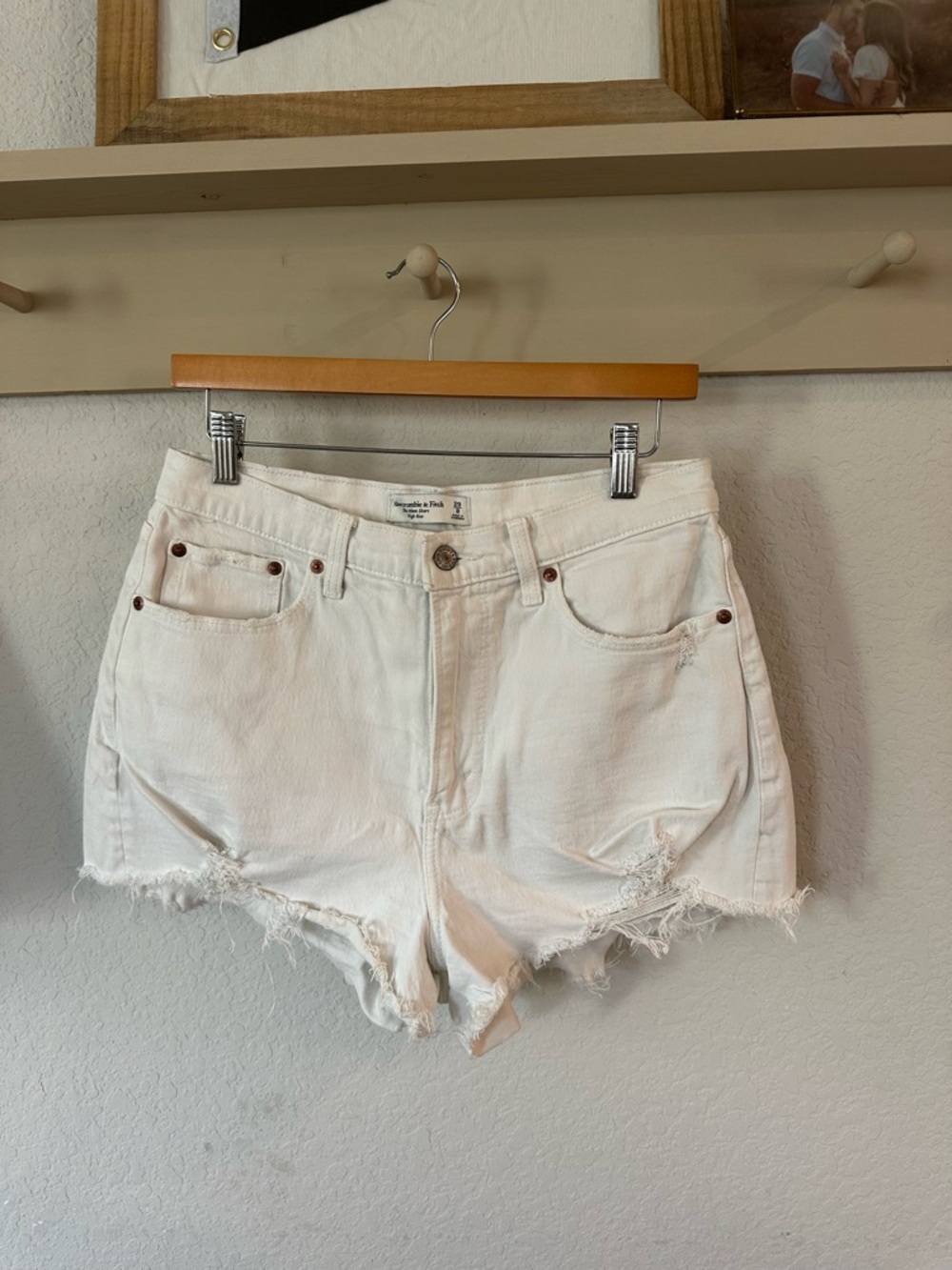 Abercrombie & Fitch White Distressed Jean Shorts